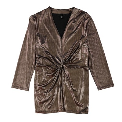 Alfani Womens Metallic Twisted-Front Pullover Blouse