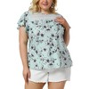 Agnes Orinda Women's Plus Size Floral Printed Lace Panel Keyhole Back Flare Sleeve Blouses - 2 of 4
