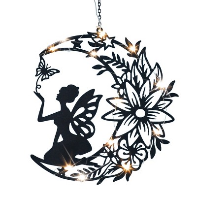 Collections Etc Solar Powered Fairy Floral Moon Silhouette Garden Mobile