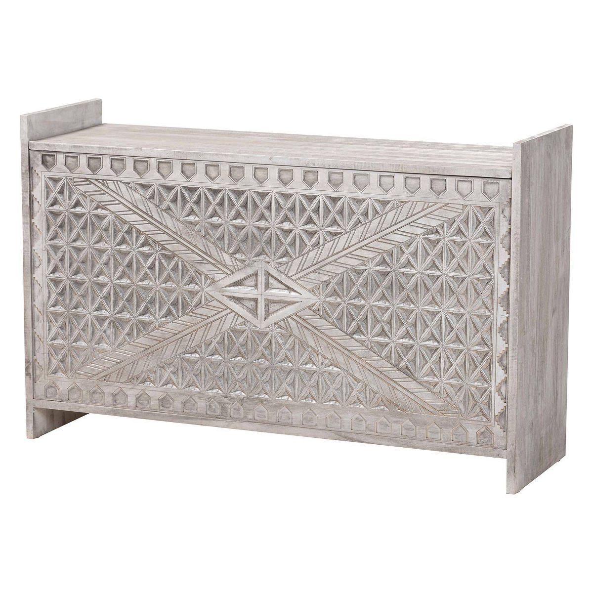 bali & pari Amado Wood Storage Trunk with Carved Front Panel White Wash