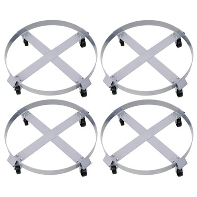 VisioGear 4Pcs Drum Dolly for 55 Gallon Drums, Barrel Dolly with 4 Swivel Caster Wheels for Workshops, Factories, Warehouses, Silver, 24"*24"*5.8"