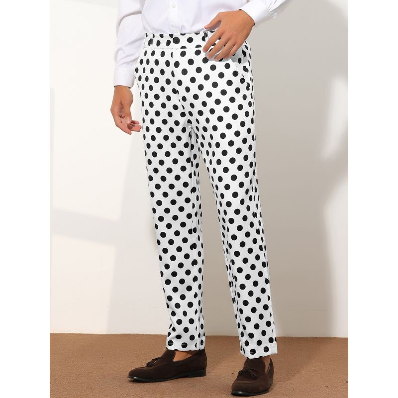 Lars Amadeus Men's Regular Fit Flat Front Polka Dots Printed Pants, 2 of 6
