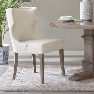Cream Upholstered Wingback Dining Chair with Rubberwood Legs