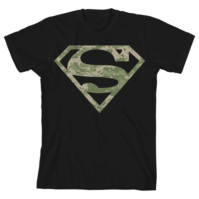 Superman Camo Logo Black T-shirt Toddler Boy to Youth Boy, 1 of 4