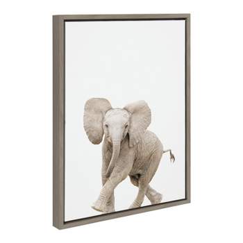 18" x 24" Sylvie Baby Elephant Walk Framed Canvas by Amy Peterson Art Studio Gray - Kate & Laurel All Things Decor