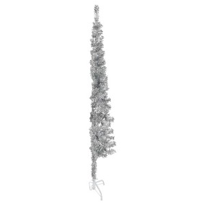 vidaXL Christmas Tree Decoration Slim Artificial Half Xmas Tree with Stand - Silver 59.1" - 1 of 4