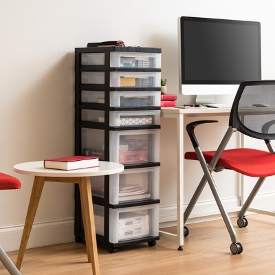 Sleek Black 7-Drawer Rolling Storage Organizer with Clear Drawers