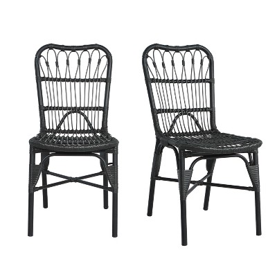 Christopher Knight Home Gail Modern Outdoor Rattan and Metal Dining Chair (Set of 2), Black