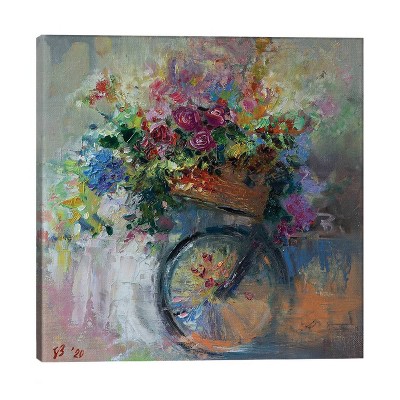 37" x 37" x 0.75" Bicycle Basket with Flowers by Katharina Valeeva Unframed Wall Canvas - iCanvas