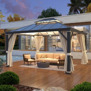 EROMMY 12'x14' Hardtop Gazebo Patio Furniture, Aluminum Frame Double Roof, Privacy Curtains and Premium Net for Patio Lawn and Garden - 1 of 4