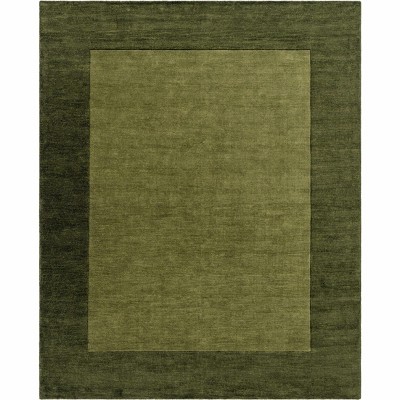 Hauteloom Bordered Solid Olive Green Wool Rug