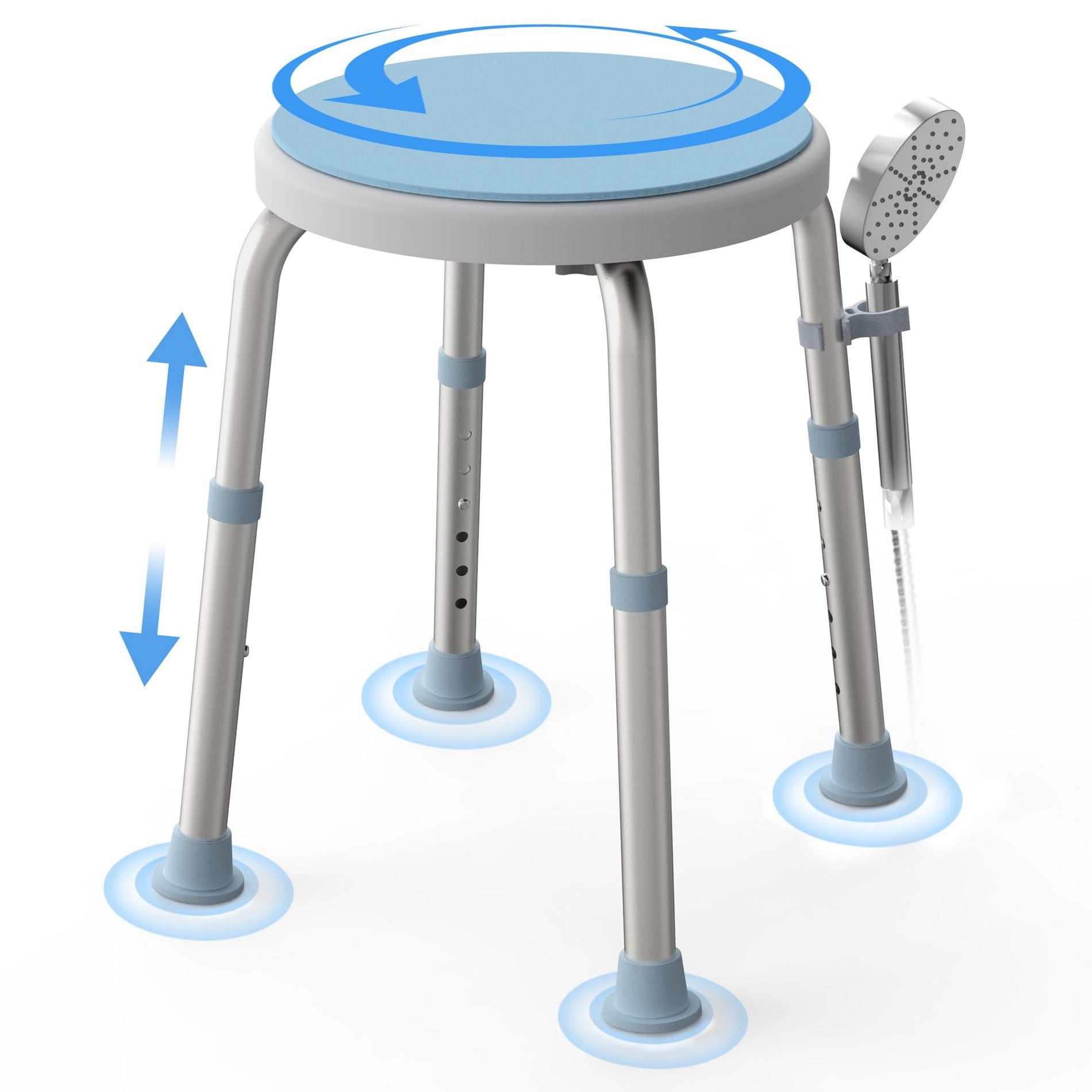 WHLICKS Swivel Shower Stool Bath Chair - Portable Shower Seat with 6 Adjustable Heights, Up to 300 lbs, Tool-Free Assembly,  for Inside Shower