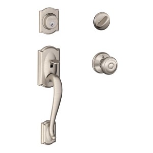 Schlage Camelot / Georgian Satin Nickel Single Cylinder Handleset and Knob Right or Left Handed - 1 of 1