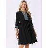 INSPIRE CHIC Women's Contrast Color Babydoll V Neck 3/4 Sleeves Loose Fit Flowy Beach Dress with Pocket - 2 of 4