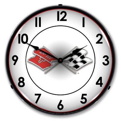 Collectable Sign & Clock | Corvette Flags LED Wall Clock Retro/Vintage, Lighted