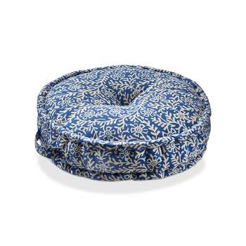 tagltd 18"x18" Blue Floral Vine Cotton Floor Accent Decorative Throw Pillow with Handles Poly Filled Insert Round
