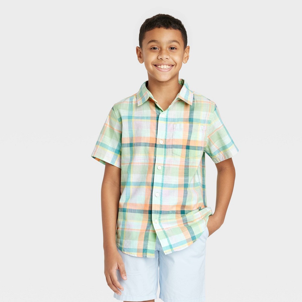 Boys' Multi-Plaid Button-Down Short Sleeve Woven Shirt - Cat & Jack™ M (2 shirts