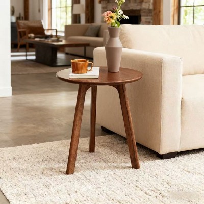 Homy Casa Round Wooden End Table with 3-Leg Design for Living Room or Bedroom, Walnut