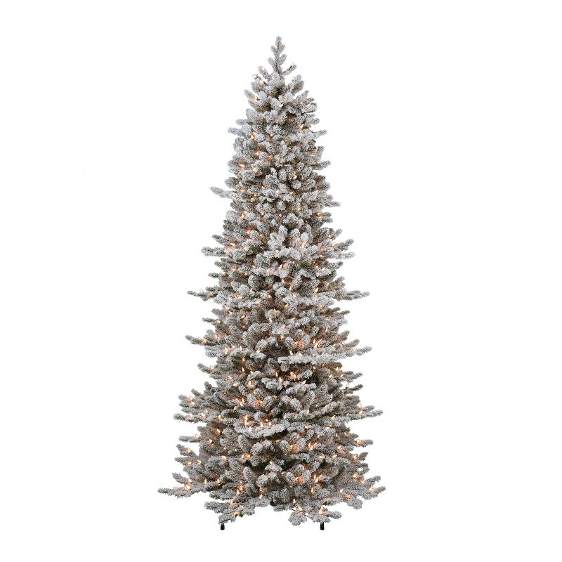 7.5ft Puleo Pre-Lit Flocked Slim Royal Majestic Douglas Spruce Artificial Christmas Tree Clear Lights, 1 of 4