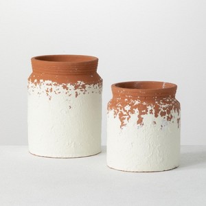 Sullivans Set of 2 Ceramic Speckled Container Vase 6"H & 7.5"H Off-White - 1 of 4