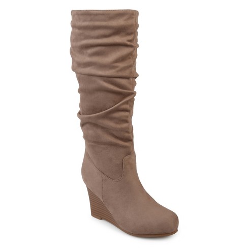 Tan wedge boots hot sale knee high