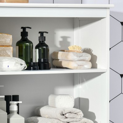 White 63" Freestanding Kitchen Pantry with Glass Doors