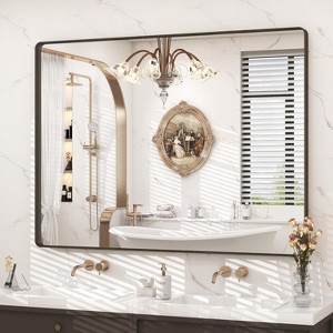KIOTEE Rectangular Aluminum Alloy Framed and Tempered Glass Wall Bathroom Vanity Mirror in Matte Black - 1 of 4