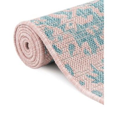 Pink and Aqua Rectangular Outdoor Synthetic Rug
