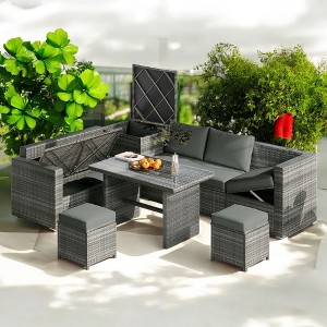 Mshliw 6-Piece Outdoor All-Weather PE Rattan Sofa Set with Adjustable Seating, Storage Box, and Glass Table for Patio, Garden, or Backyard - 1 of 4