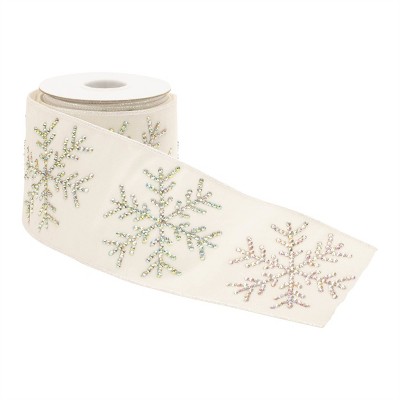 Jeweled Snowflake Wired Ribbon 4" x 5 Yds.