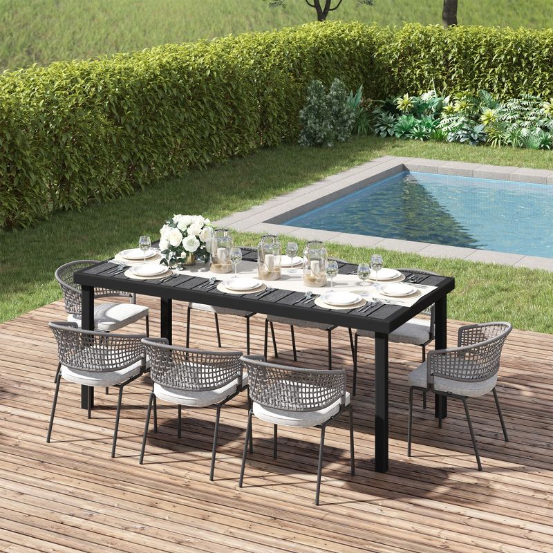 Outsunny Patio Dining Table, Rectangular Aluminum Outdoor Table for Garden Lawn Backyard, Black, 2 of 7