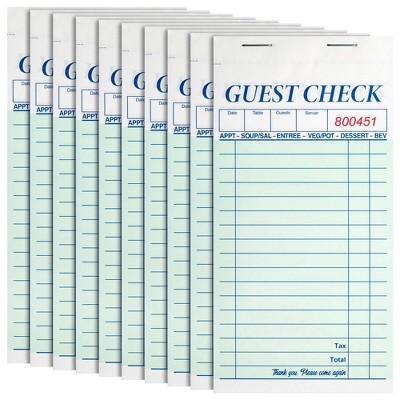 Juvale 10 Pack Restaurant Server Note Pads for Food Servers, Guest Check Pads for Waiter, Waitress, 2-Part Carbonless, 500 Total Tickets, 3 x 7 In