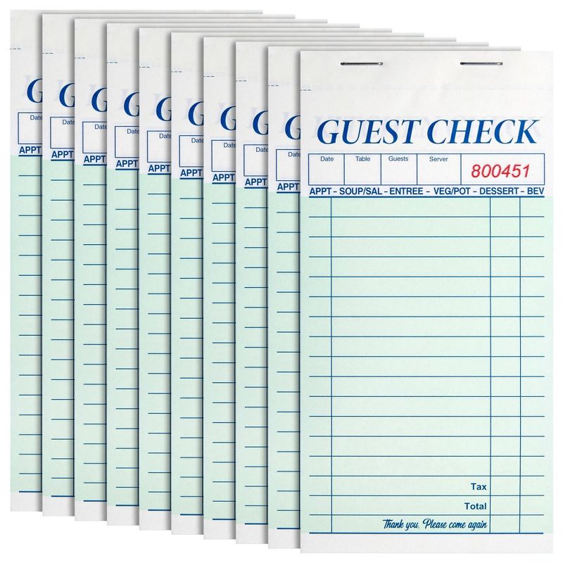 Juvale 10 Pack Restaurant Server Note Pads for Food Servers, Guest Check Pads for Waiter, Waitress, 2-Part Carbonless, 500 Total Tickets, 3 x 7 In, 1 of 9