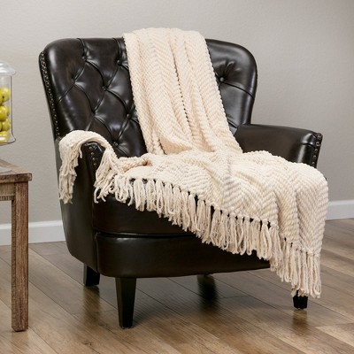 Chanasya Textured Knit Throw Blanket with Tassels