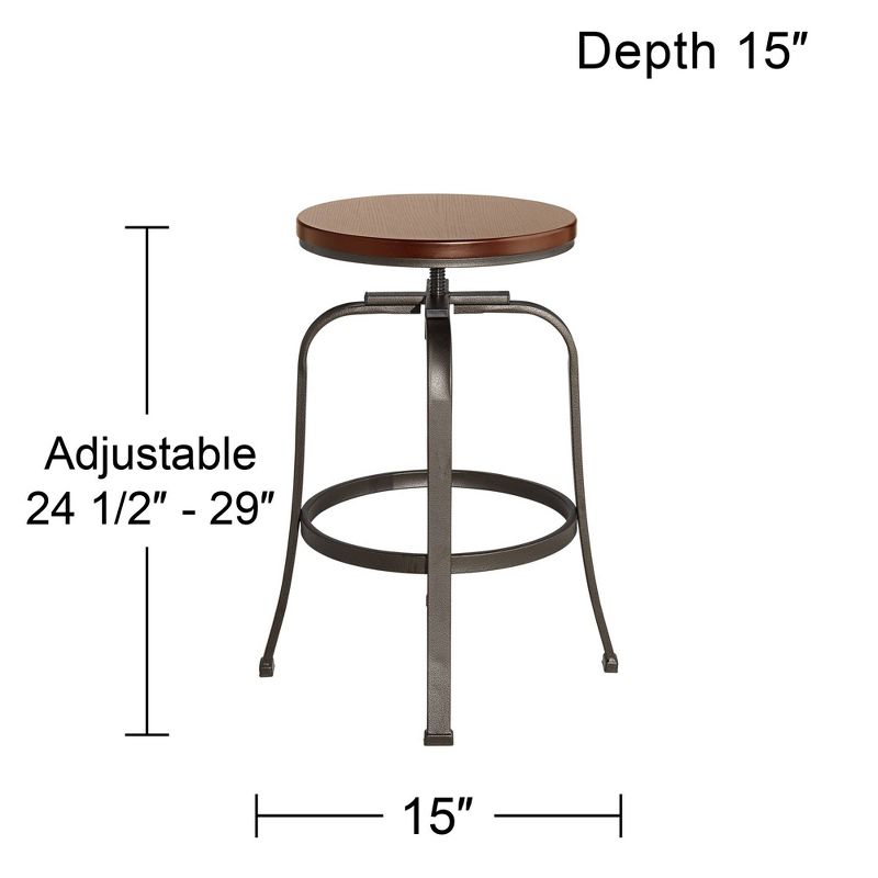 Elm Lane Radin Hammered Bronze Swivel Bar Stools Set of 2 Brown 29" High Industrial Adjustable Brown Seat with Footrest for Kitchen Counter Height, 4 of 9