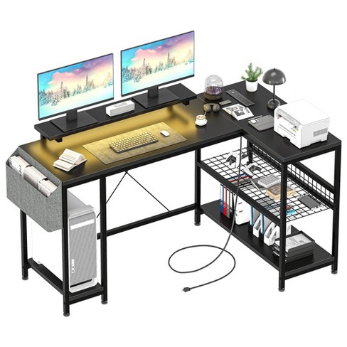 L Shaped Computer Desk with Power Outlets & LED Light - image 1 of 4