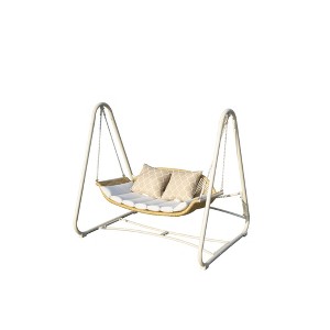 DOMETOUR 2-Seat Outdoor Rattan Porch Swing Chair with Cushions & Pillow, Hanging Hammock for Patio, Backyard, Garden - 1 of 4