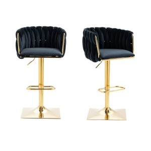 Black Vintage Bar Stools Set of 2, Bar Height Dining Chairs - 1 of 4
