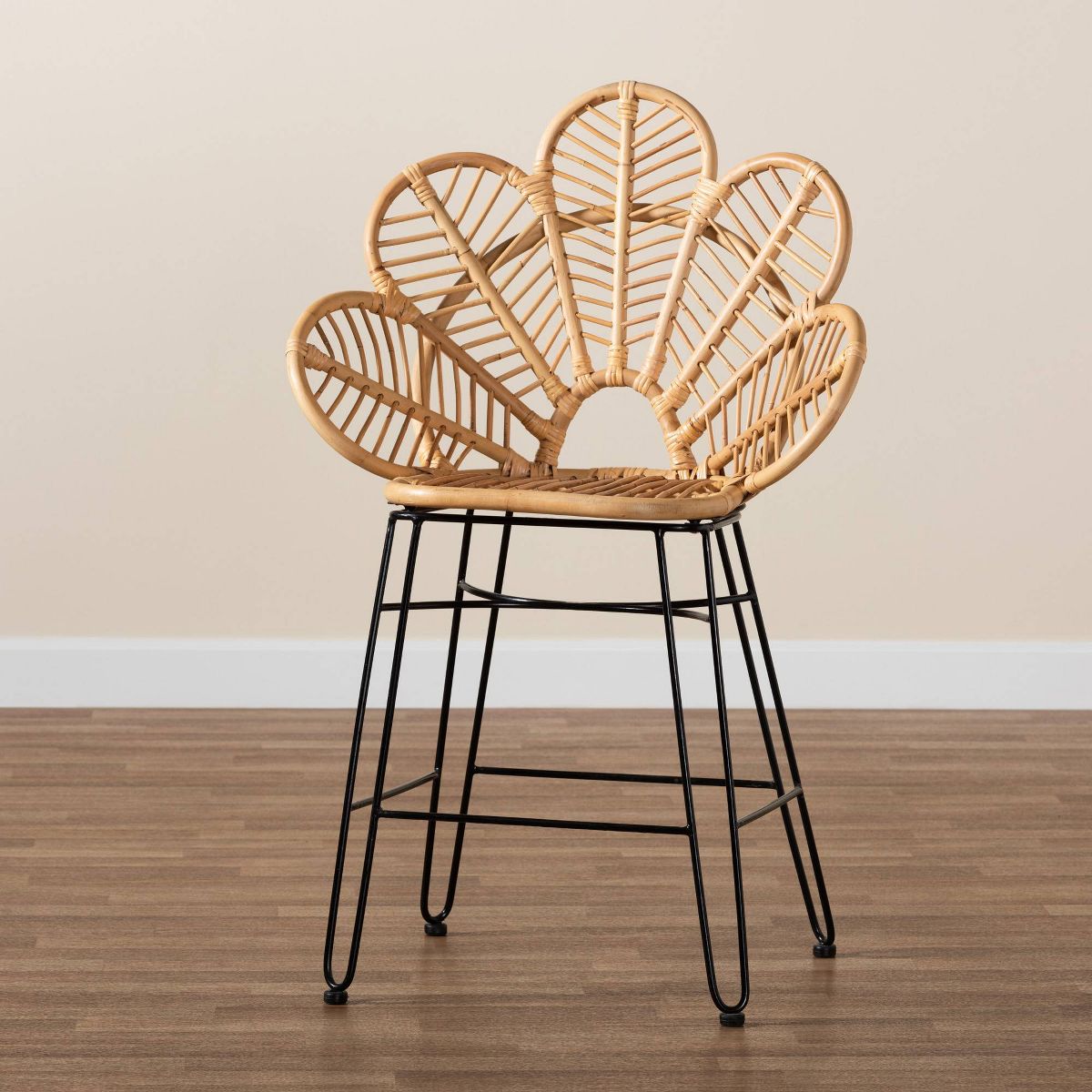 Garan Rattan and Metal Counter Height Barstool Natural/Black - bali & pari: Bohemian Style, 24.5" Seat Height - thumbnail 9
