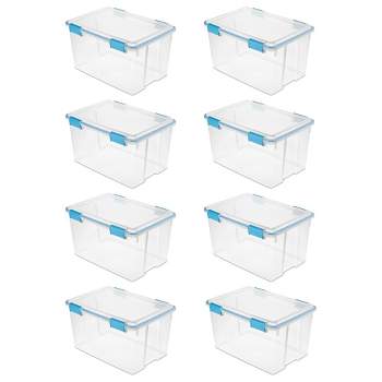 Sterilite 32 Qt Gasket Box, Stackable Storage Bin with Latching Lid and  Tight Seal Plastic Container to Organize Basement, Clear Base and Lid,  16-Pack