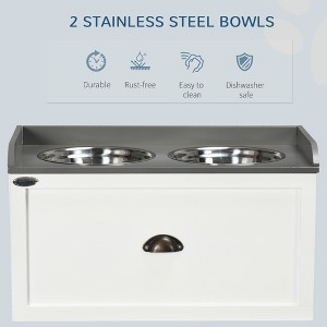 Gulches PawHut Dog Feeding Station with Storage Drawer & Elevated Bowls for Large Dogs - White - 1 of 4
