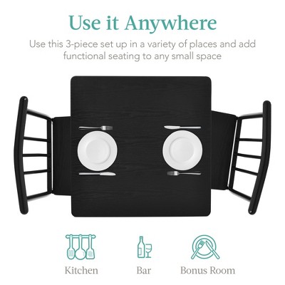 Black Metal and Wood 3-Piece Square Dining Set with Slat Back Chairs