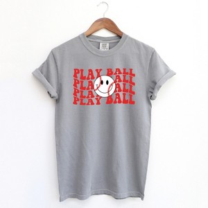 Simply Sage Market Women's Play Ball Stacked Smiley Face Short Sleeve Garment Dyed Tee - 1 of 2