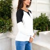 Anna-Kaci Women's Long Sleeve Waffle Knit Top with Raglan Color Block Sleeves and Crew Neck - 3 of 4