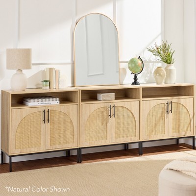 Natural Brown Engineered Wood and Rattan 2-Door Cabinet