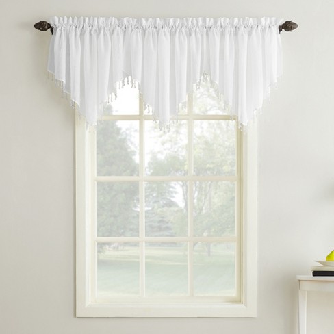 Erica Crushed Sheer Voile Beaded Ascot Curtain Valance White 51