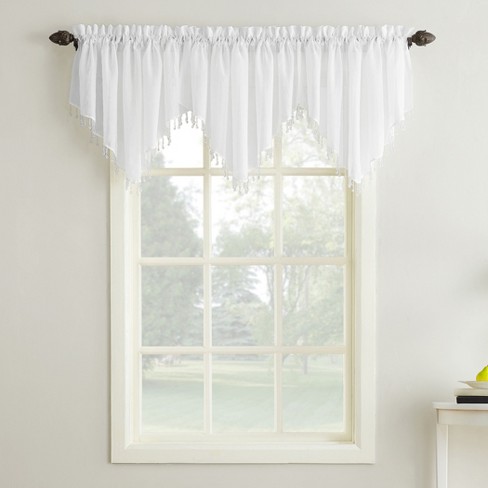 Taupe 918 25908 Erica Crushed Texture Sheer Voile Beaded Ascot Rod Pocket Curtain Valance No 51 x 24