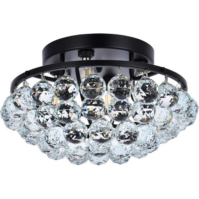 Corona 14-Inch Black and Crystal Flush Mount Light