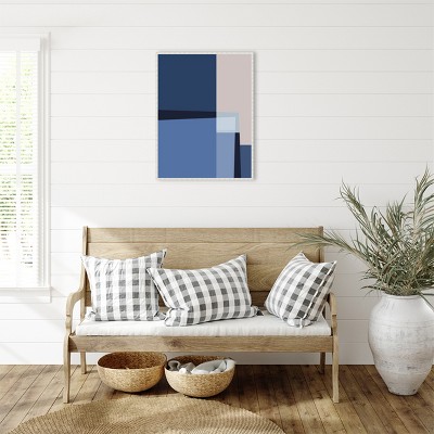 Blue Lines Abstract Canvas Art with White Beaded Frame