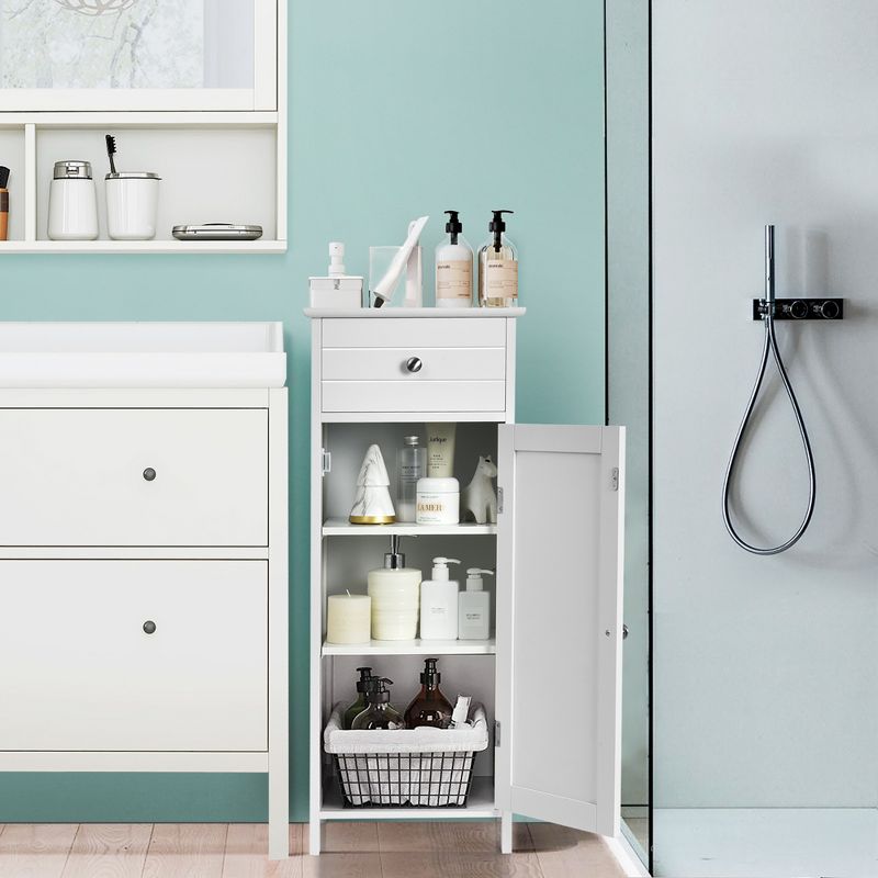 Costway Bathroom Floor Cabinet Wooden Storage Organizer Free-Standing w/ Drawer & Shelf, 3 of 11